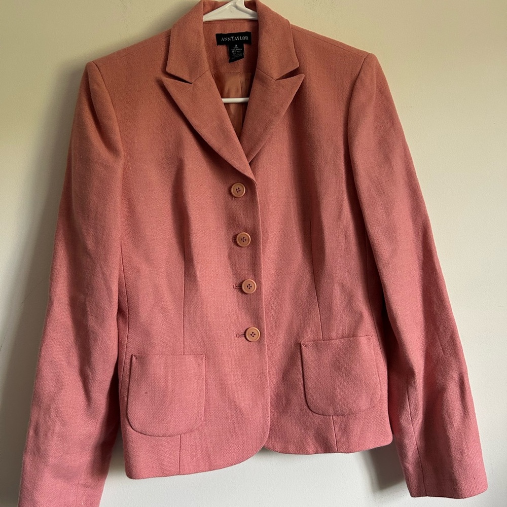 Ann Taylor Pink Tailored Blazer with Notched Lapels